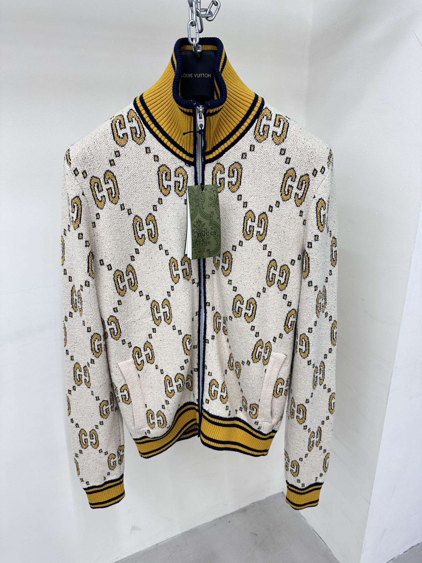 Gucci GG Cotton Zip Jacket White Gold