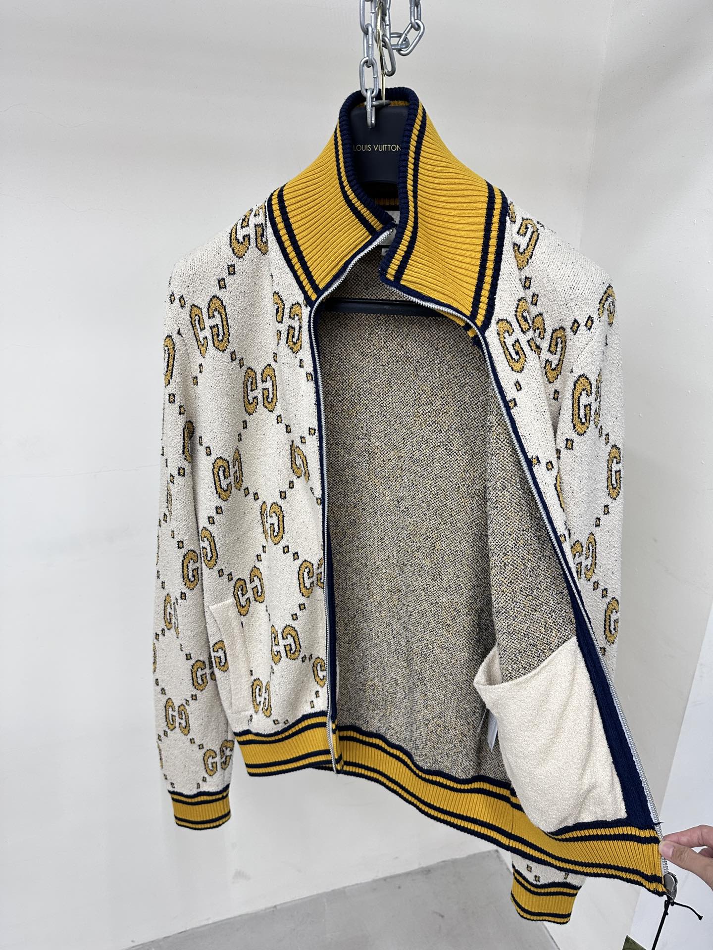 Gucci GG Cotton Zip Jacket White Gold