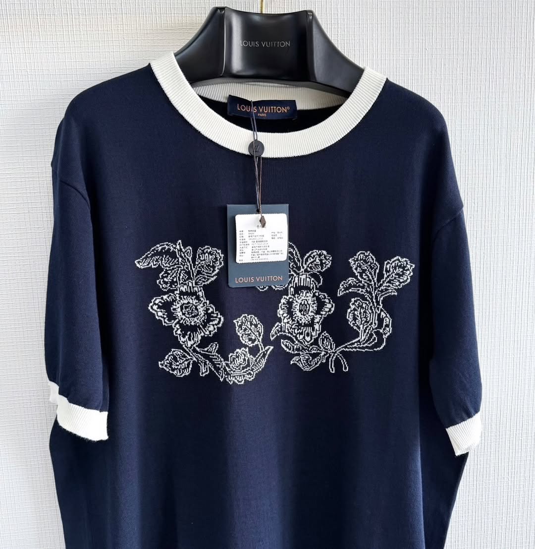 Lv Graphic Intarsia Short-Sleeved Cotton Crewneck