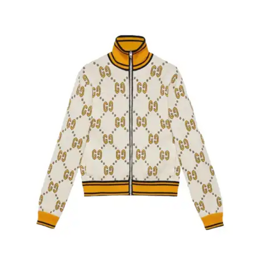 Gucci GG Cotton Zip Jacket White Gold