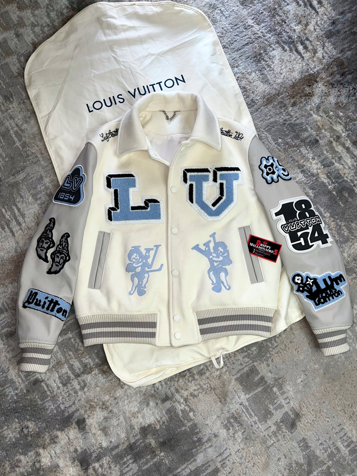 Lv Multi Patches Mixed Leather Varsity Jacket