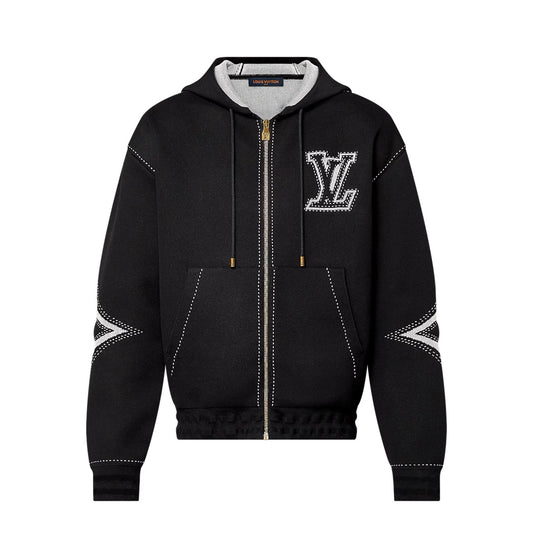 LV Graphic Intarsia Zipped Cotton Hoodie