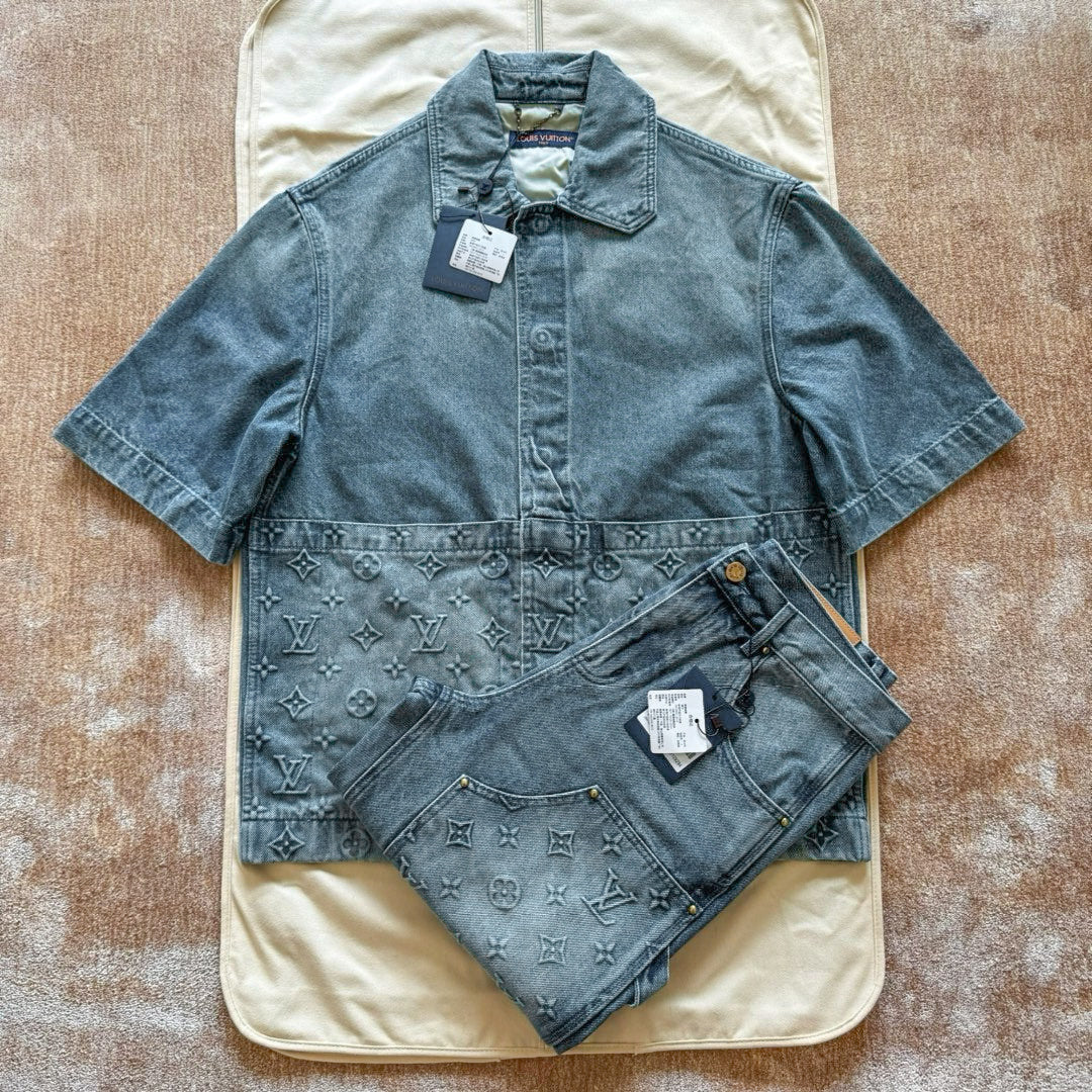 Louis Vuitton Monogram Denim Shirt And Shorts Set