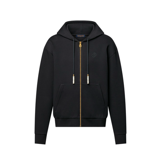 Lv Embroidered Zipped Jersey Hoodie