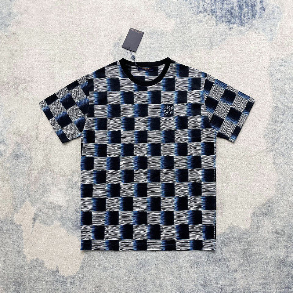 Lv Short-Sleeved Damier Wool Shirt