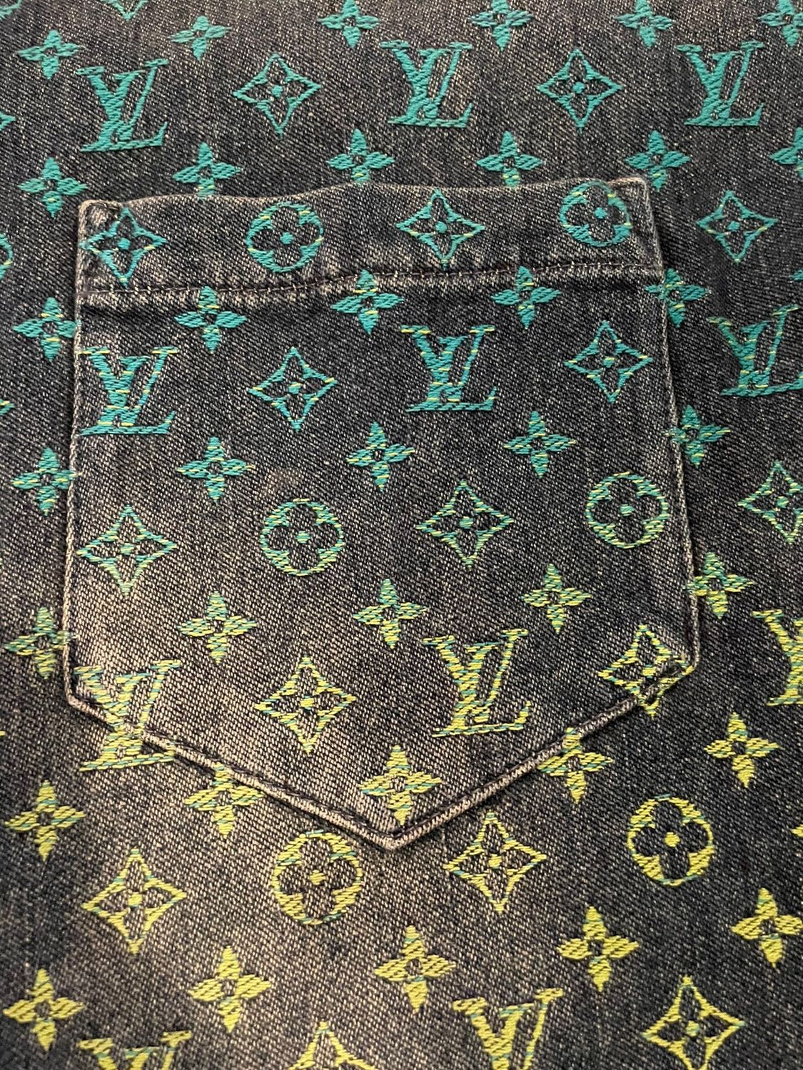 Lv Short-Sleeved Monogram Denim Shirt