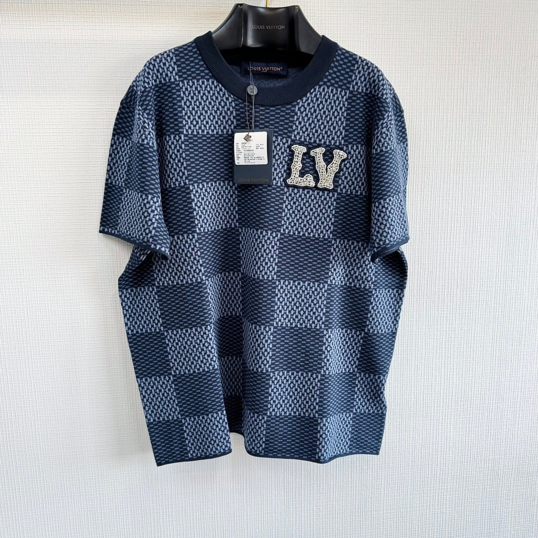 Lv Damier Short-Sleeved Crewneck With LV Crystal Patch