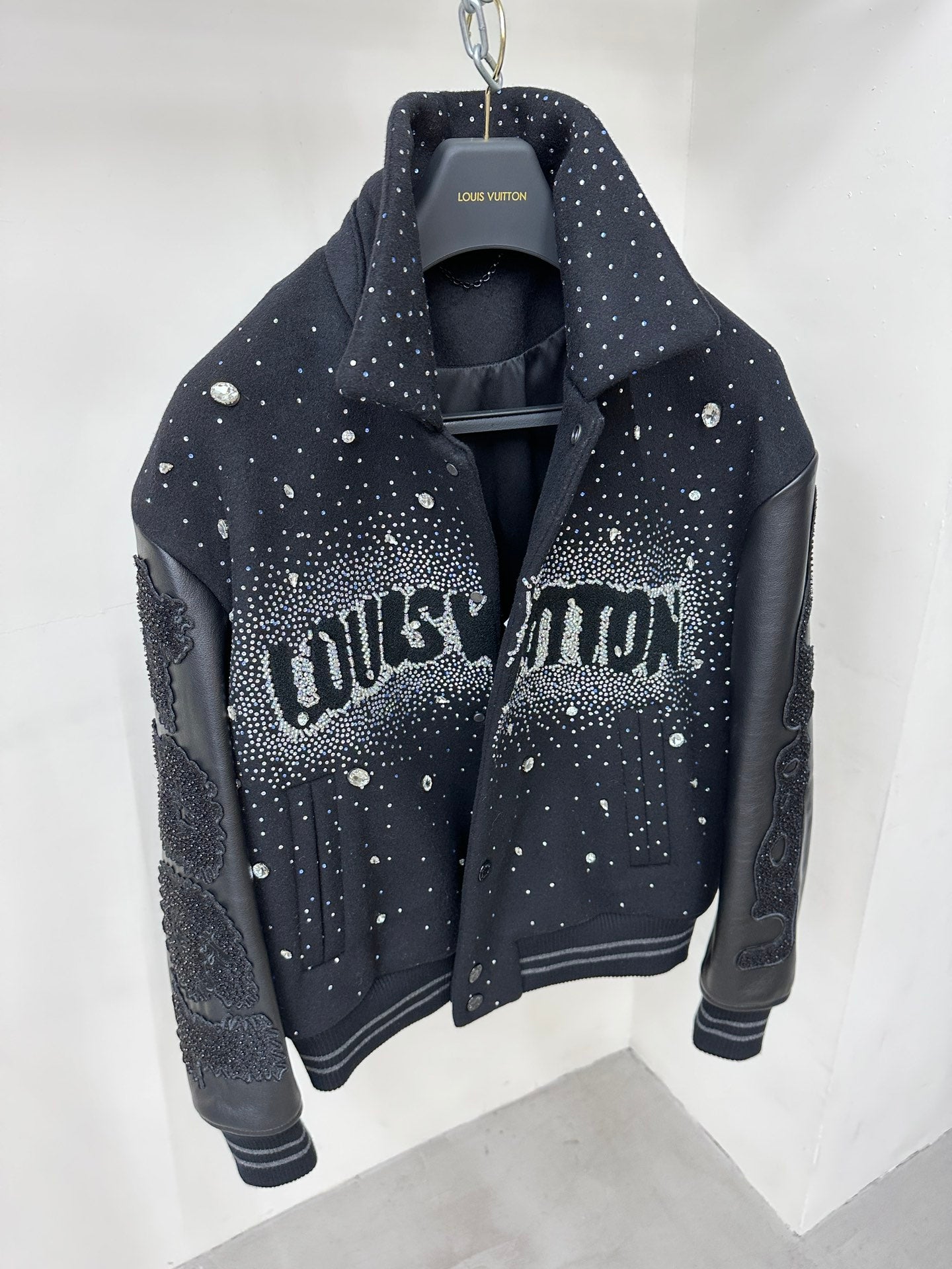 Lv Leather Jacket with Crystals