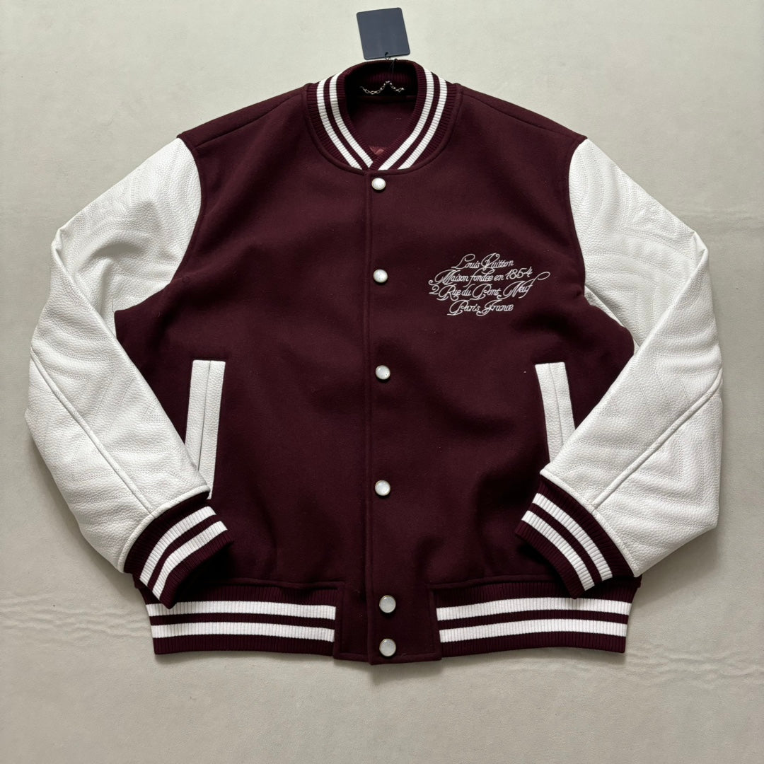 Lv Embroidered Calfskin Varsity Jacket