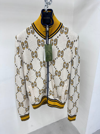 Gucci GG Cotton Zip Jacket White Gold