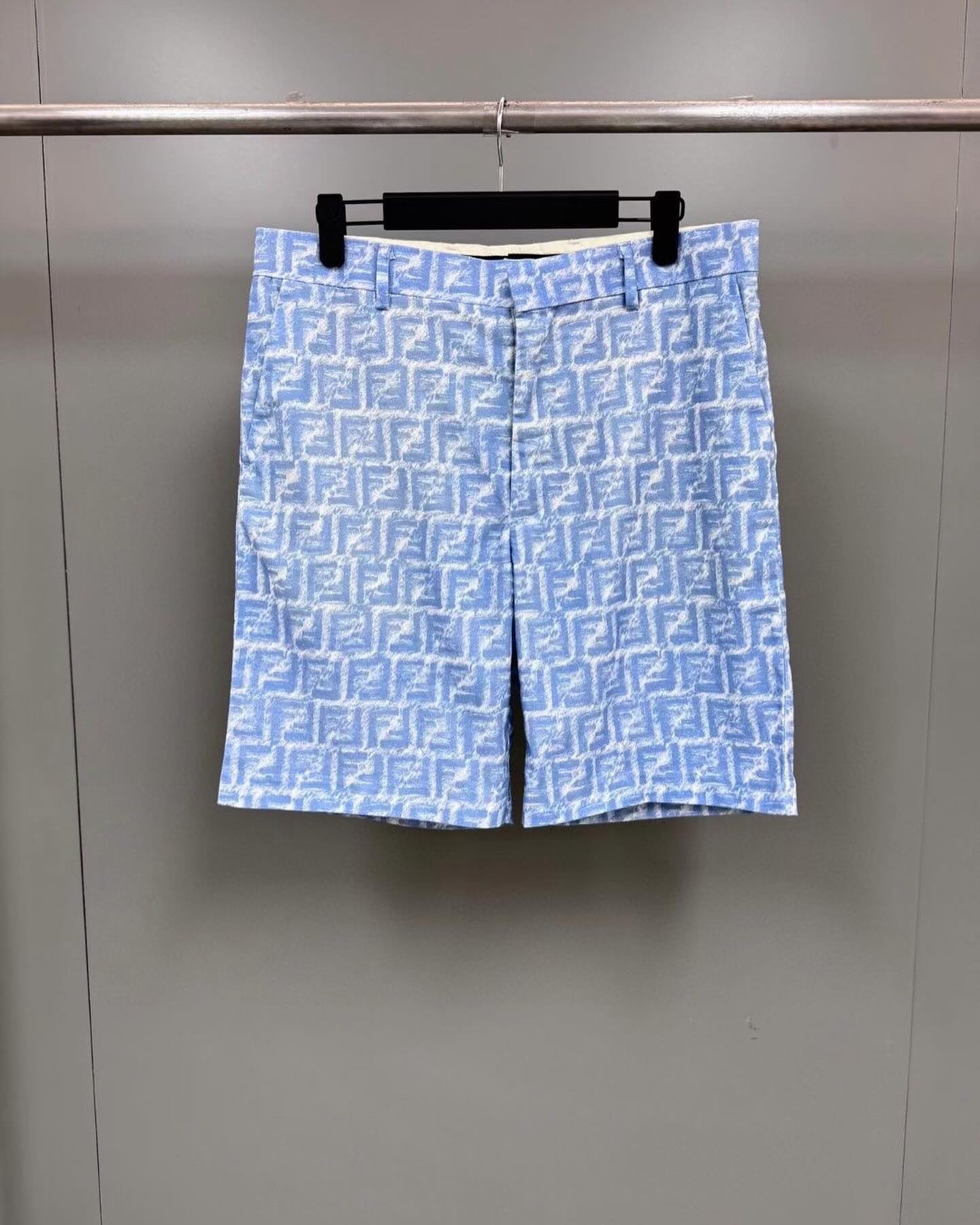 Fendi Monogram Silk Shorts Blue