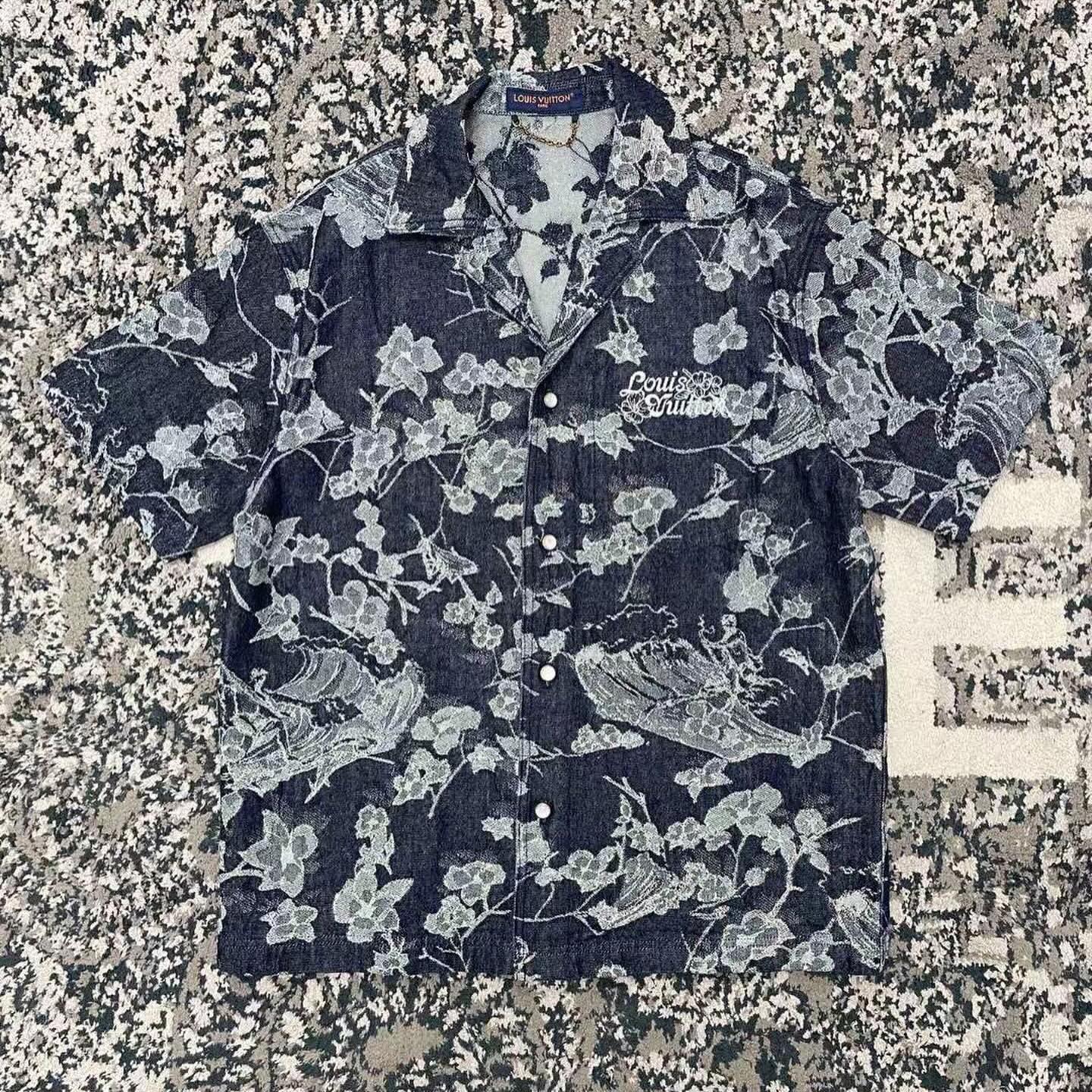 Louis Vuitton Flower Denim Shirt And Shorts Set