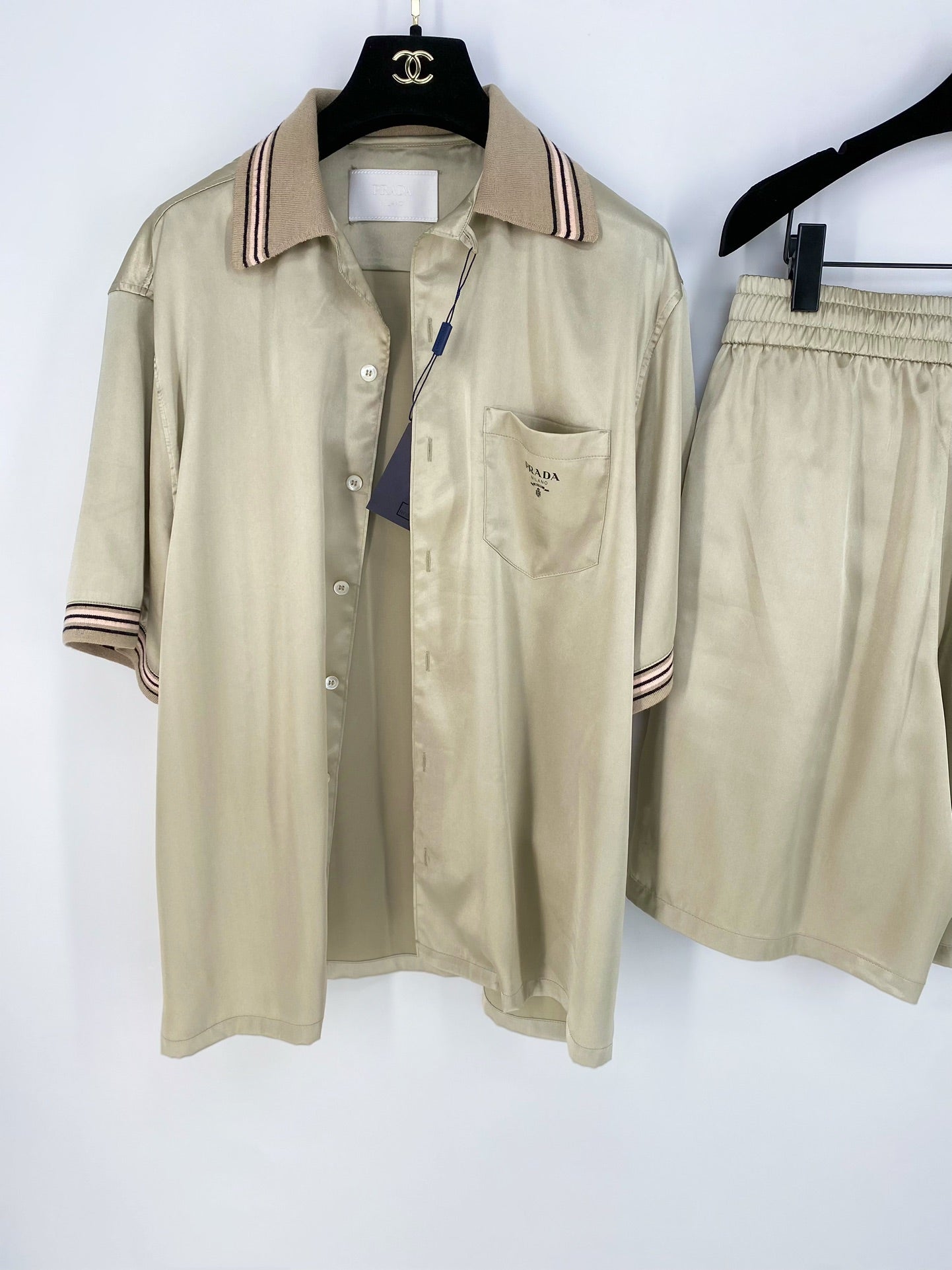 Prada Silk Shirt And Shorts Set