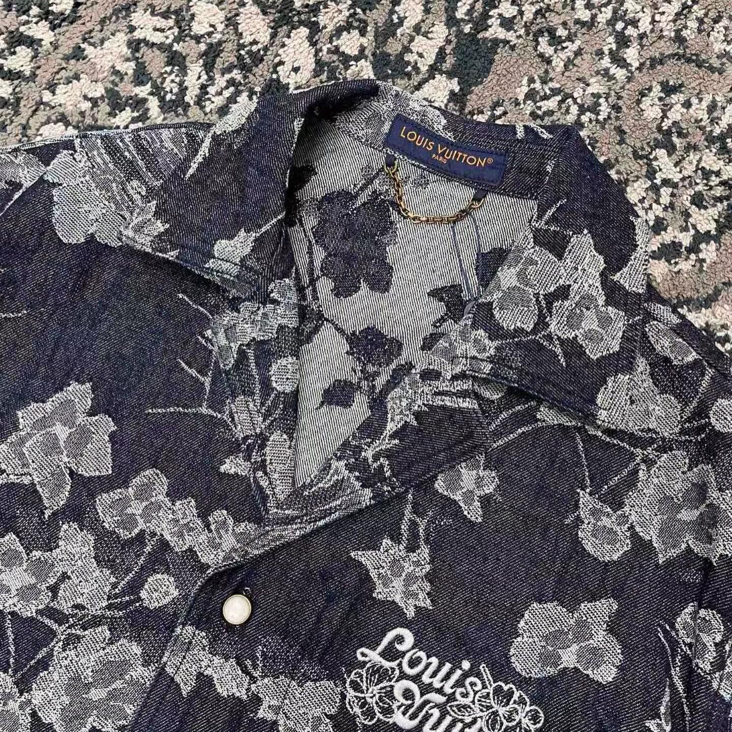 Louis Vuitton Flower Denim Shirt And Shorts Set