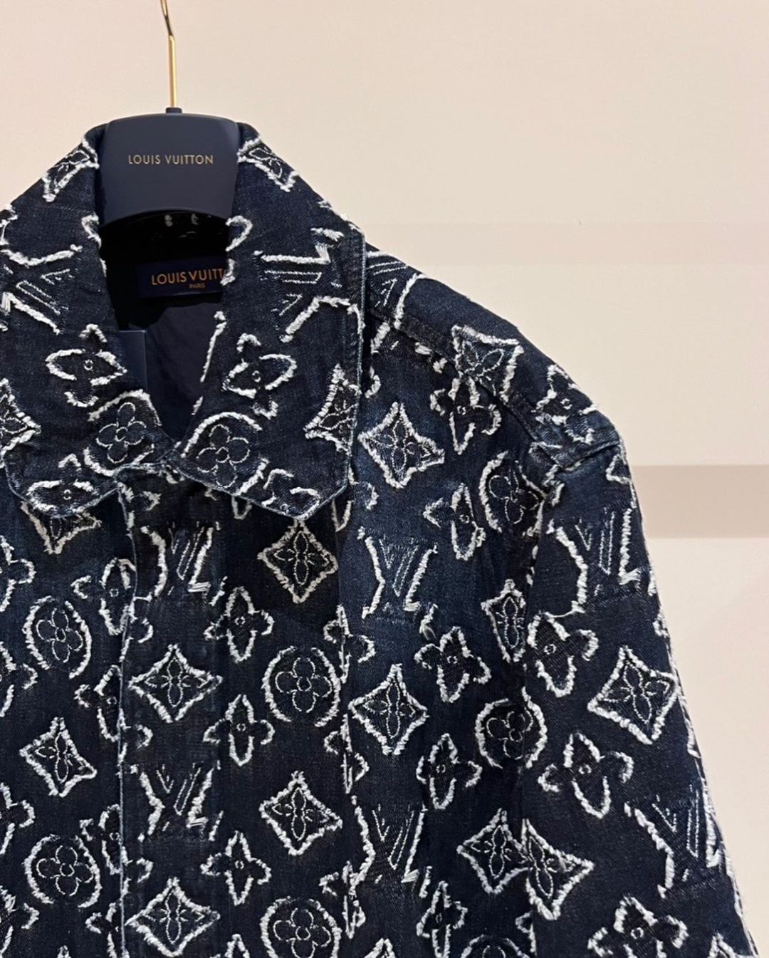 Lv Short-Sleeved Damier Denim Shirt