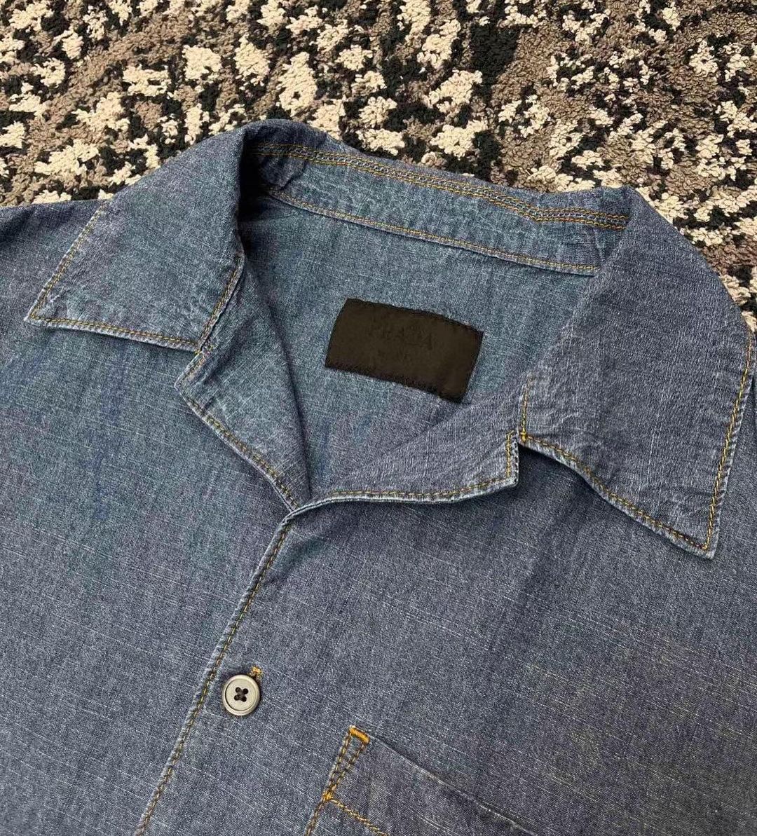 Prada Denim Shirt And Shorts Set