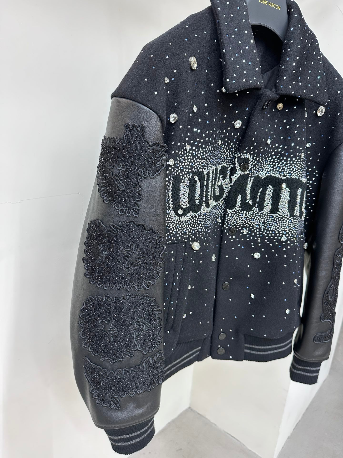 Lv Leather Jacket with Crystals