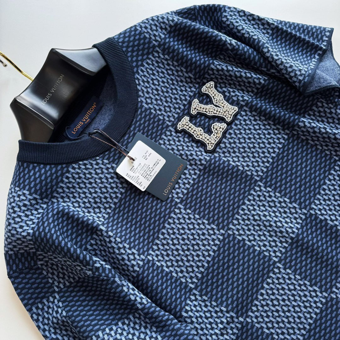 Lv Damier Short-Sleeved Crewneck With LV Crystal Patch