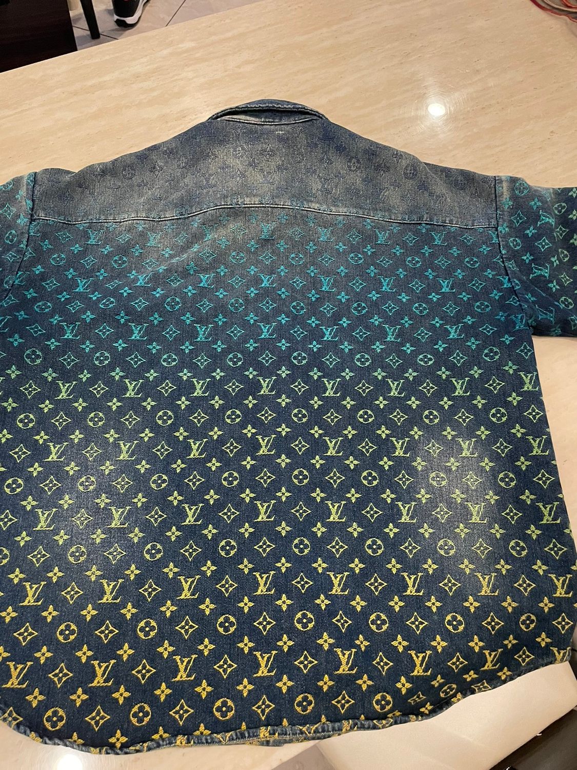 Lv Short-Sleeved Monogram Denim Shirt