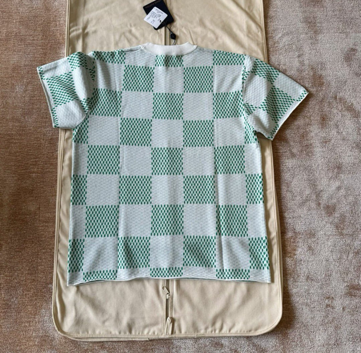 Lv Short-Sleeved Damier Wool Shirt