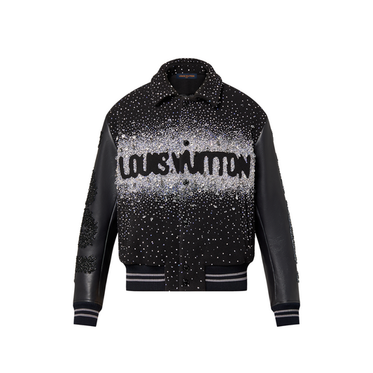 Lv Leather Jacket with Crystals