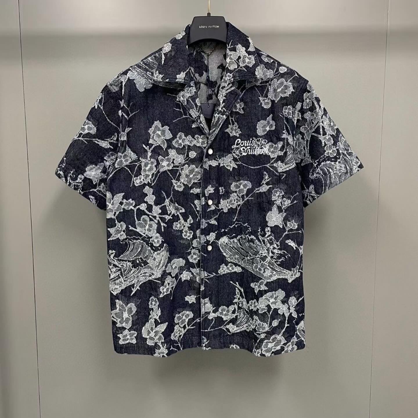 Louis Vuitton Flower Denim Shirt And Shorts Set