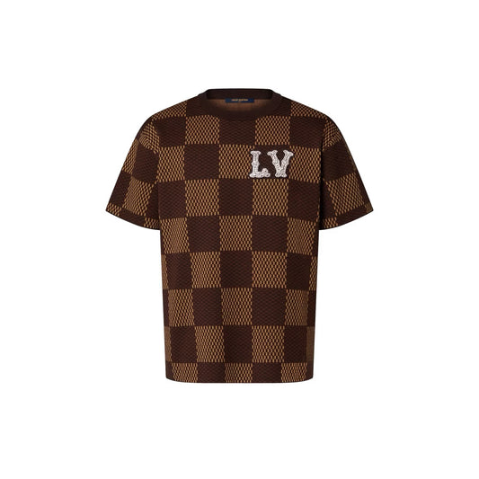 Lv Short-Sleeved Damier Wool Shirt