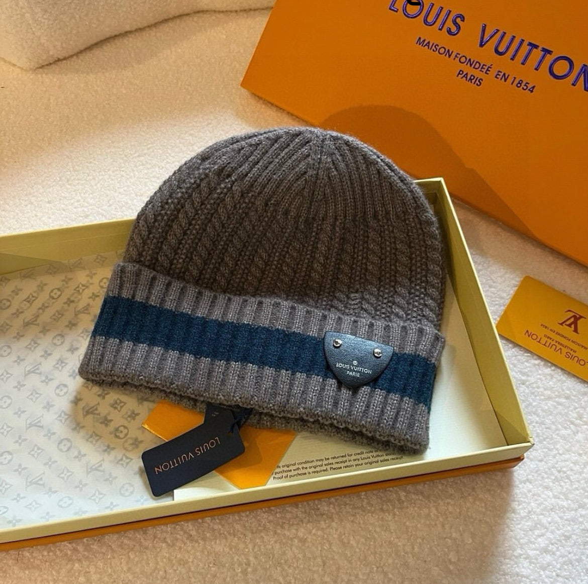 Lv Leather Logo Beanie