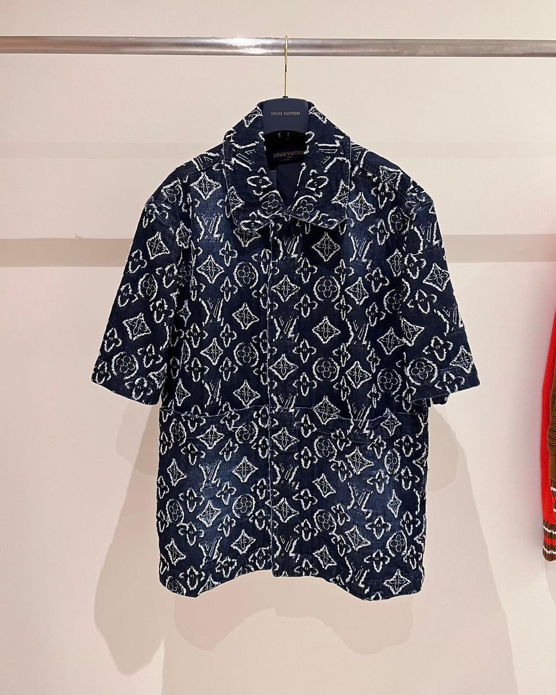 Lv Short-Sleeved Damier Denim Shirt