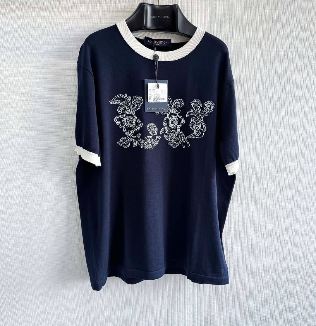 Lv Graphic Intarsia Short-Sleeved Cotton Crewneck