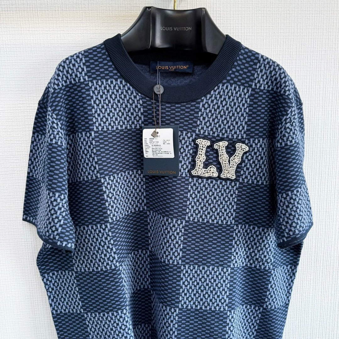 Lv Damier Short-Sleeved Crewneck With LV Crystal Patch