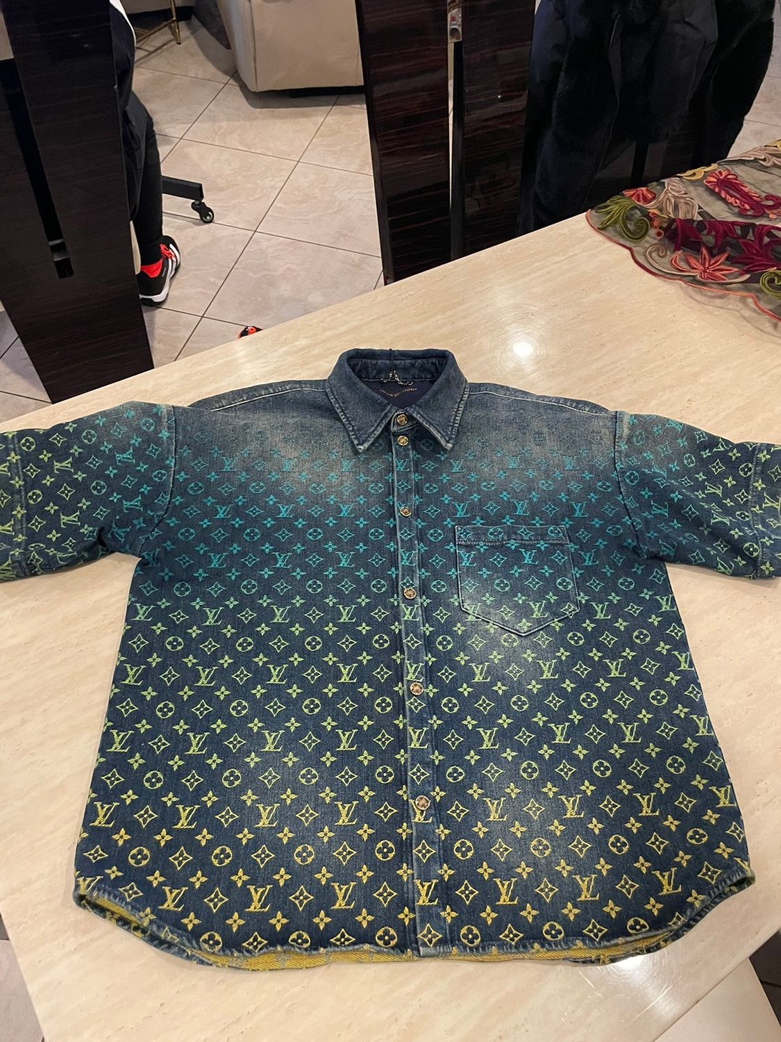 Lv Short-Sleeved Monogram Denim Shirt