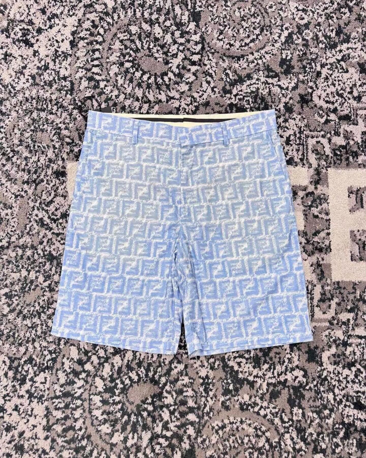 Fendi Monogram Silk Shorts Blue