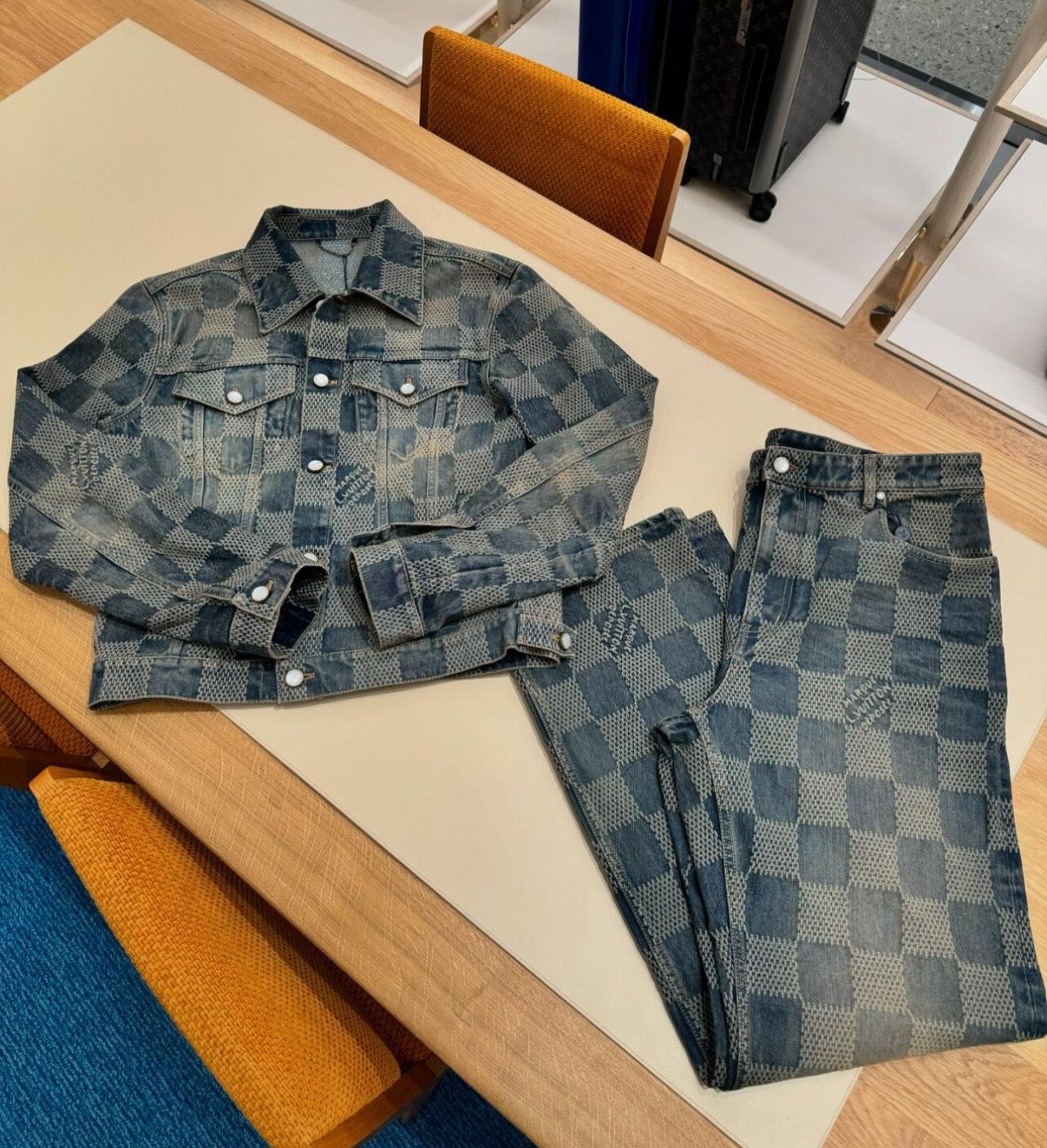 Louis Vuitton Monogram Denim Jacket and Jeans Set