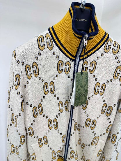 Gucci GG Cotton Zip Jacket White Gold