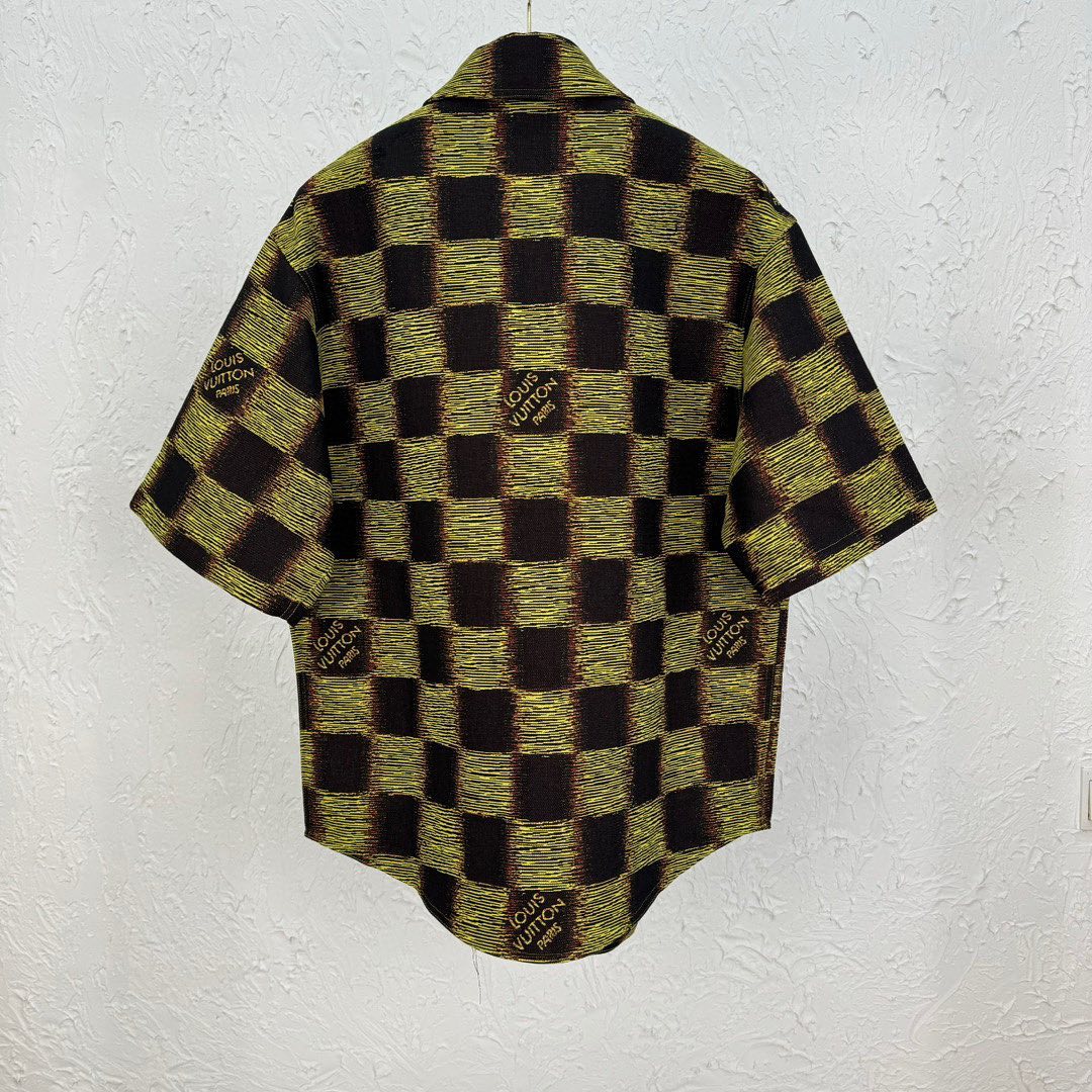 Lv Short-Sleeved Damier Wool Shirt