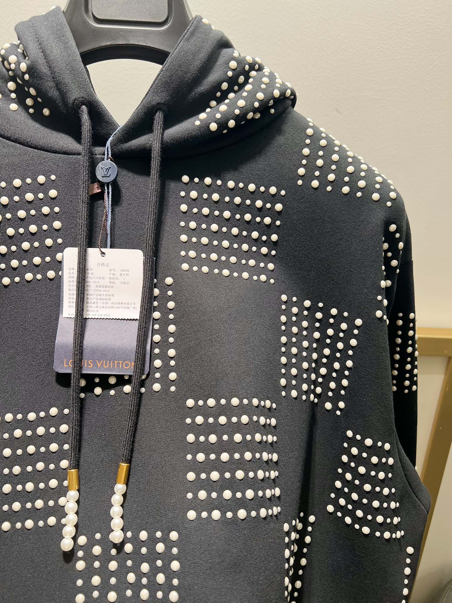 Lv Embroidered Crystal Hoodie