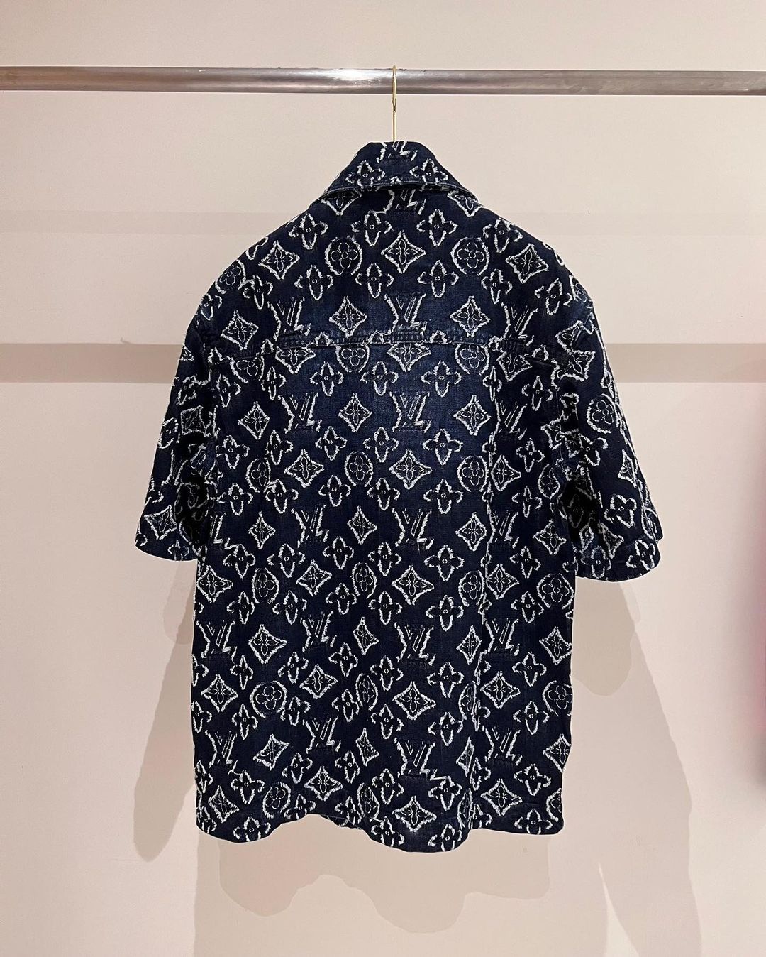 Lv Short-Sleeved Damier Denim Shirt