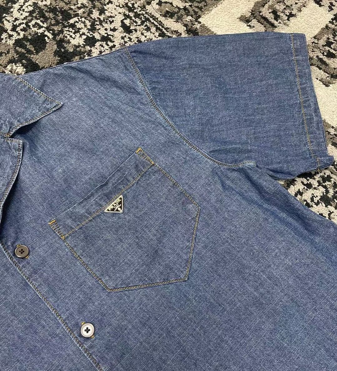 Prada Denim Shirt And Shorts Set