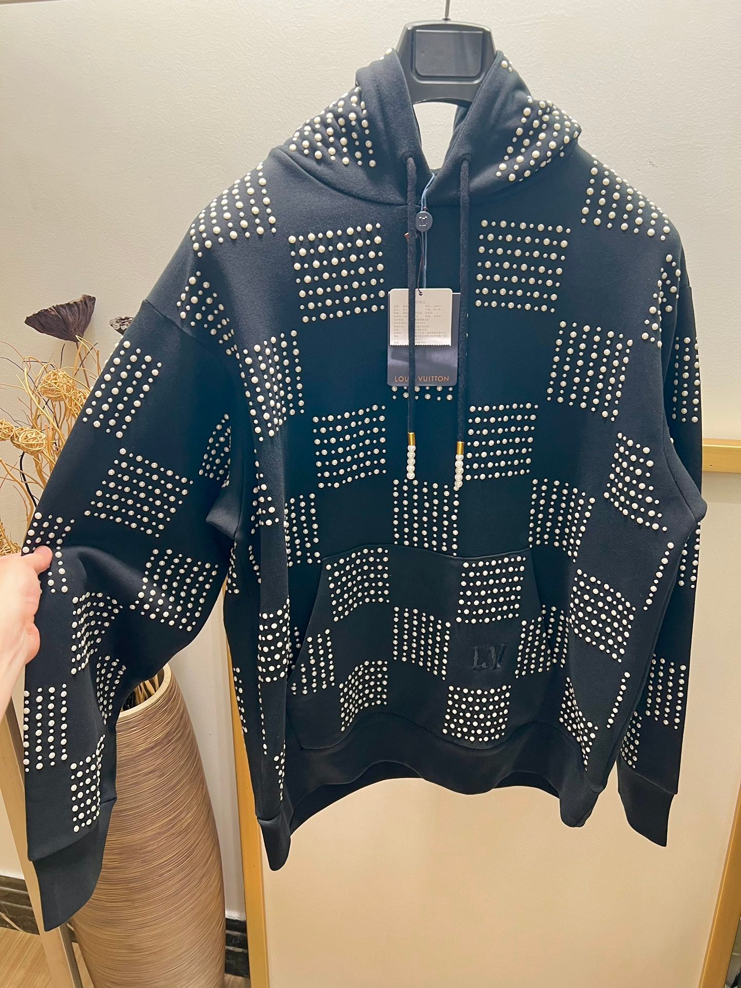 Lv Embroidered Crystal Hoodie