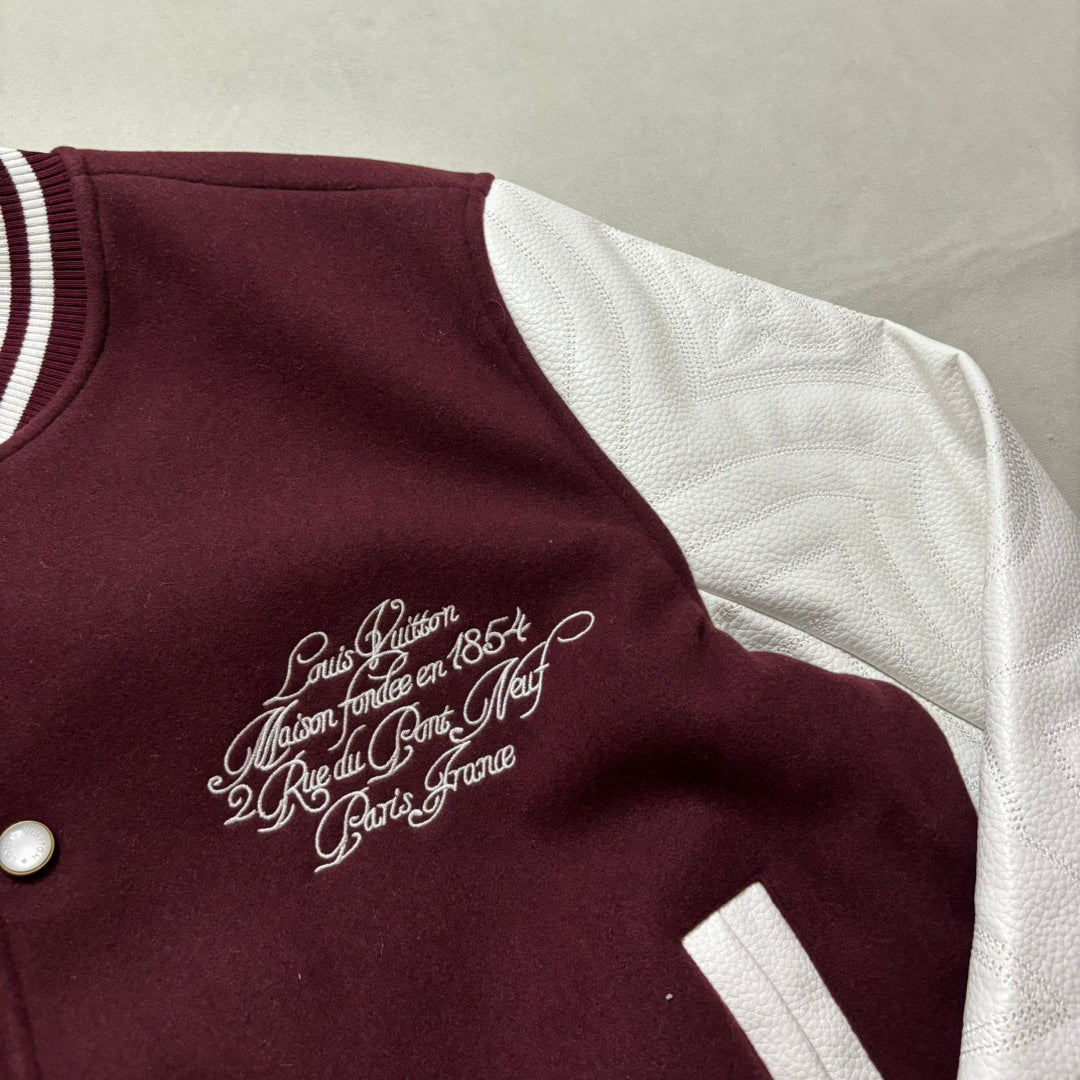 Lv Embroidered Calfskin Varsity Jacket