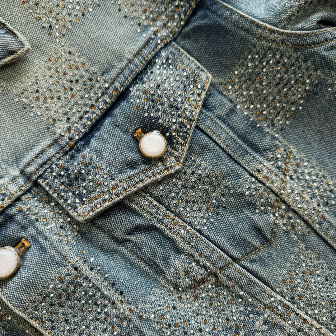 Lv Denim Jacket With Crystals