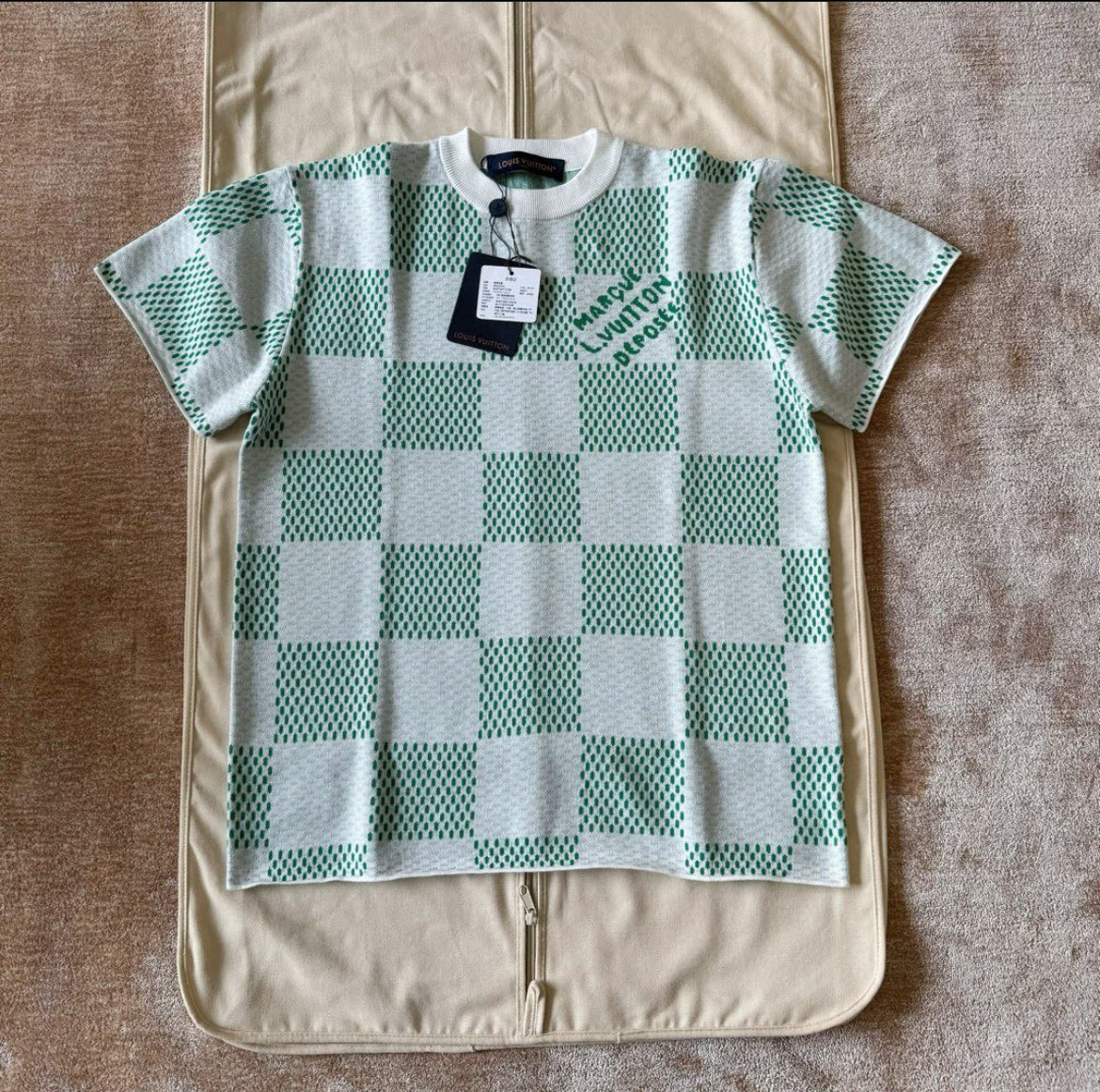 Lv Short-Sleeved Damier Wool Shirt