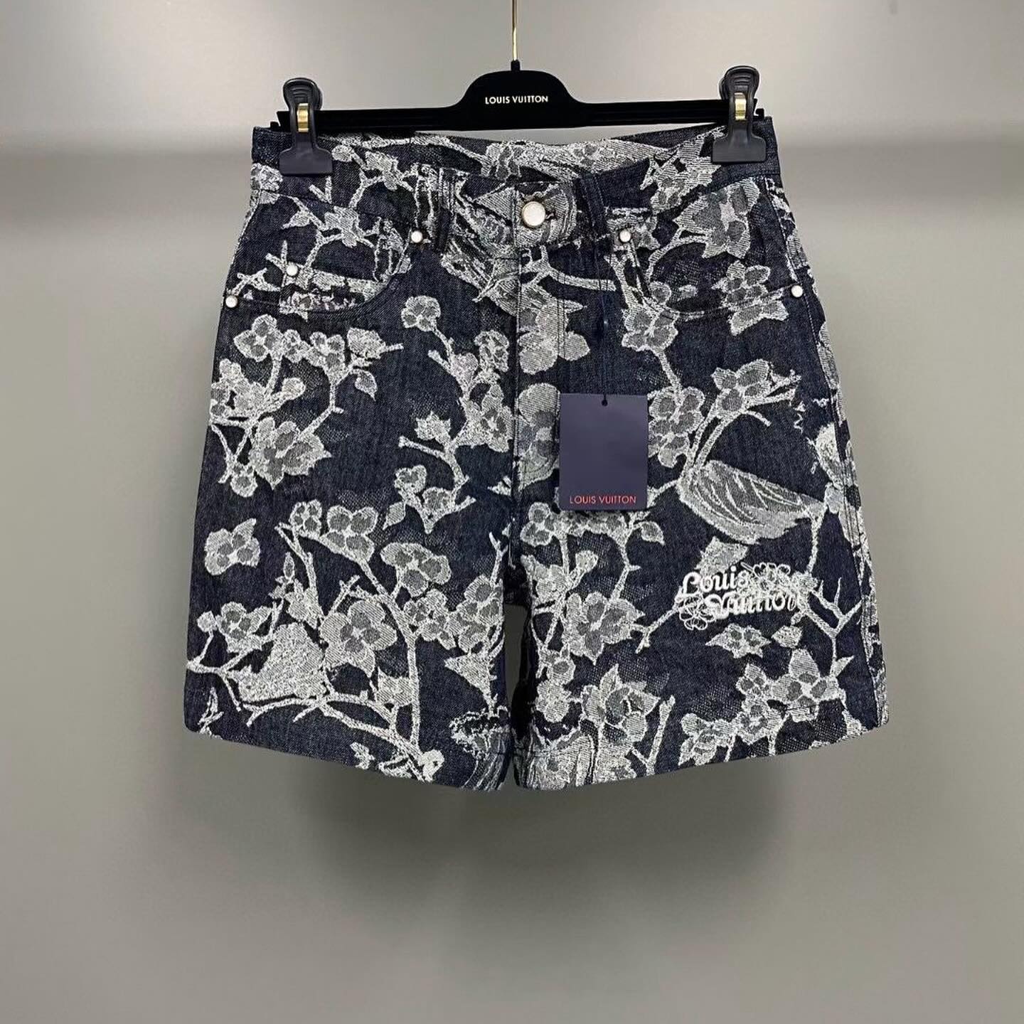 Louis Vuitton Flower Denim Shirt And Shorts Set