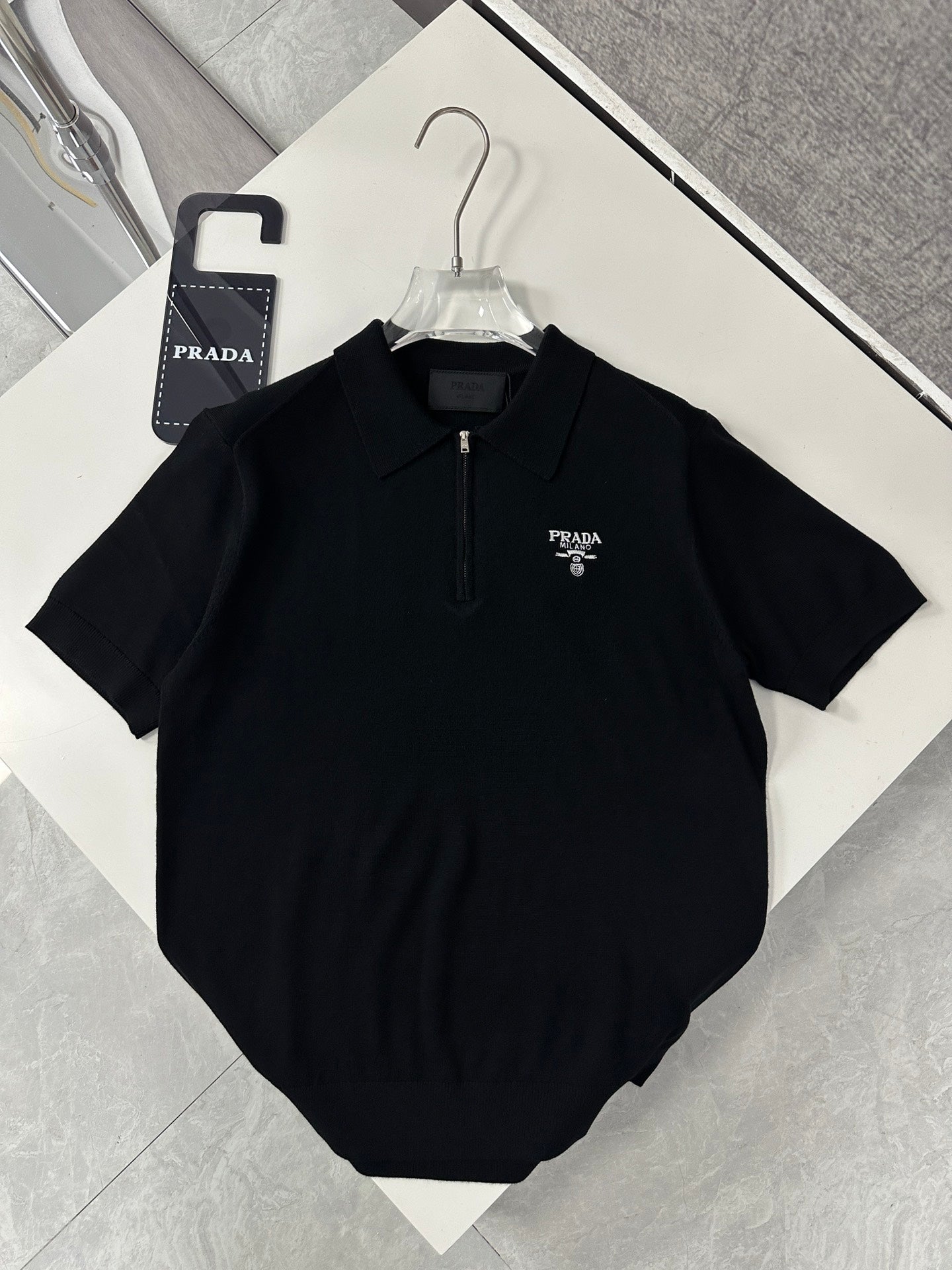 Prada Logo Wool Polo Half Zip Shirt