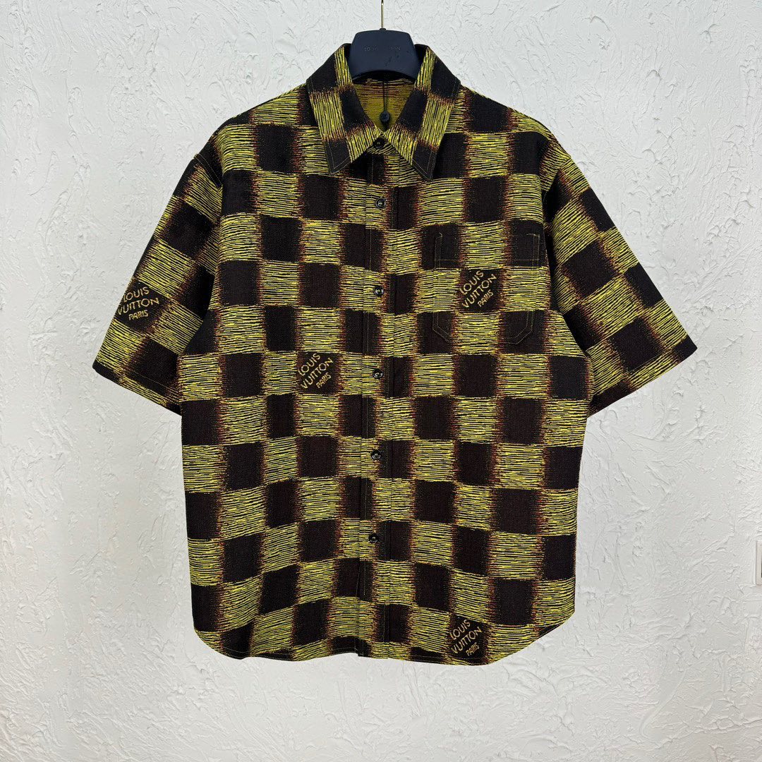 Lv Short-Sleeved Damier Wool Shirt