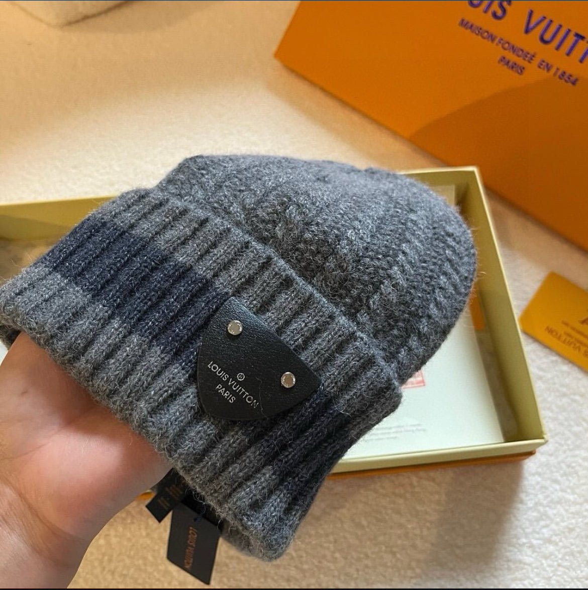 Lv Leather Logo Beanie