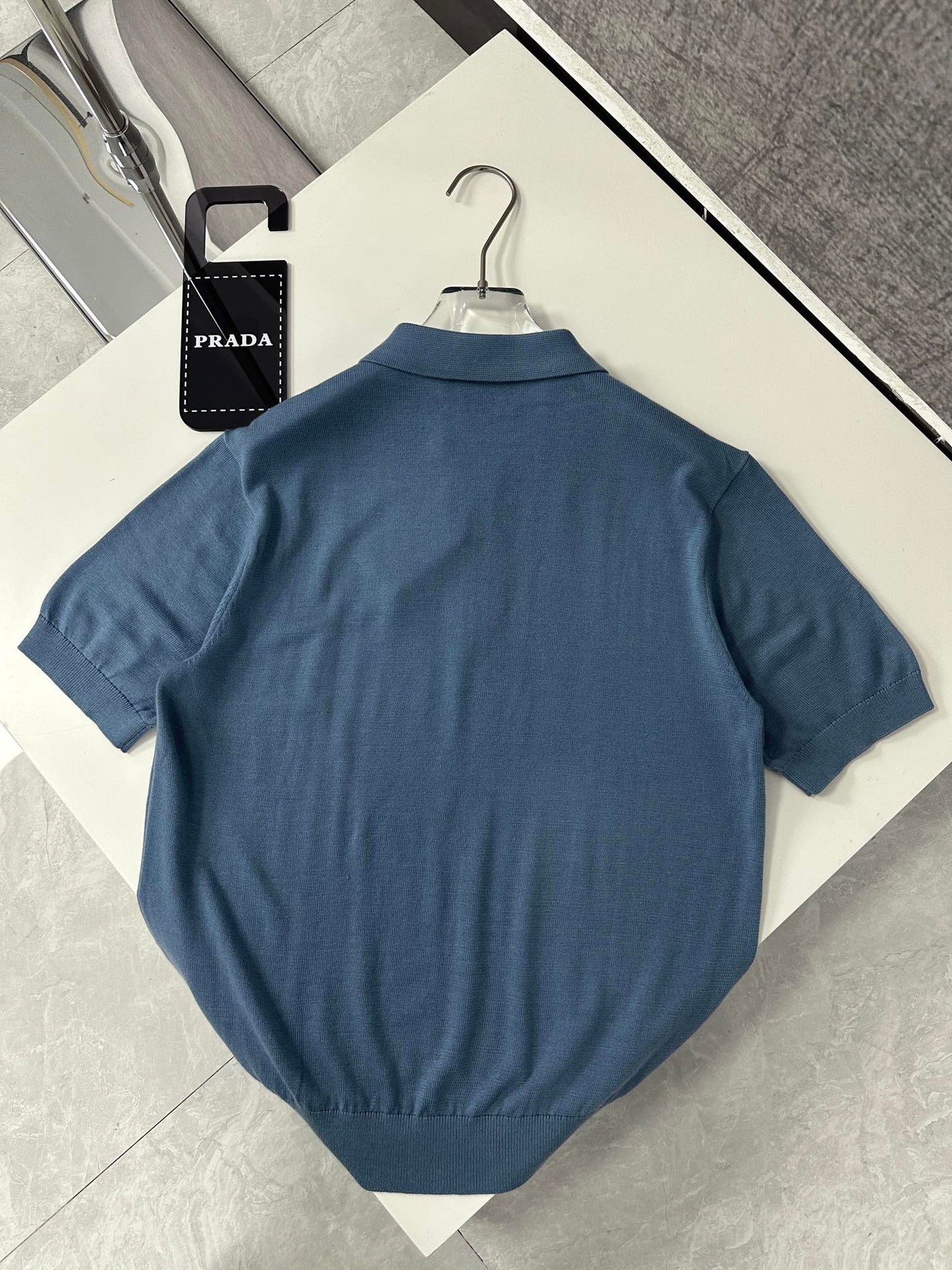 Prada Logo Wool Polo Half Zip Shirt