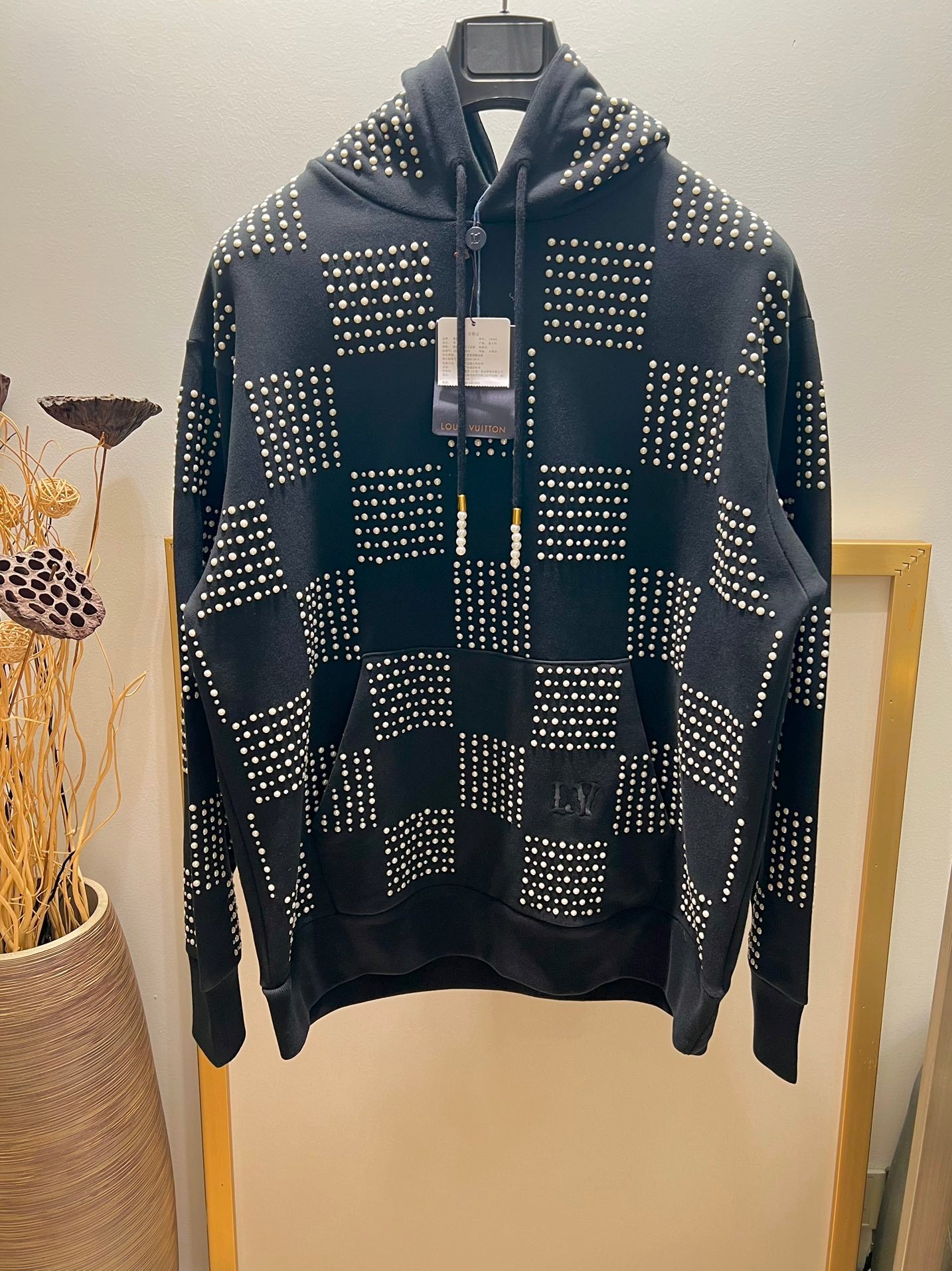 Lv Embroidered Crystal Hoodie