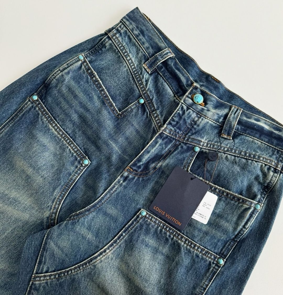 Lv Washed Denim Workwear Pants